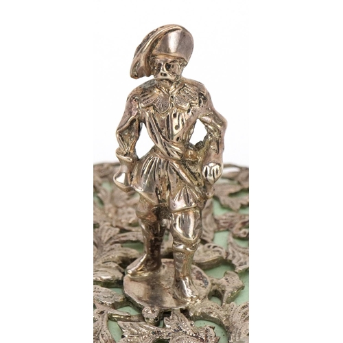 87 - William Comyns, a Victorian silver pen wipe in the form of a Cavalier, the base pierced with Putti a... 