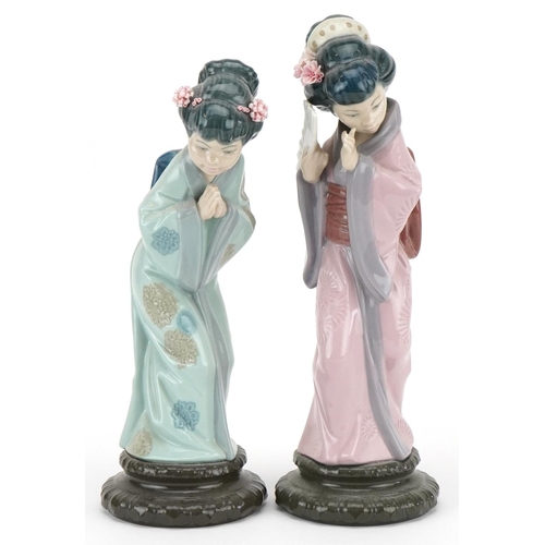 473 - Two Lladro figurines of Japanese Geisha girls, the largest 29cm high.