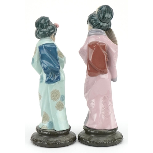 473 - Two Lladro figurines of Japanese Geisha girls, the largest 29cm high.