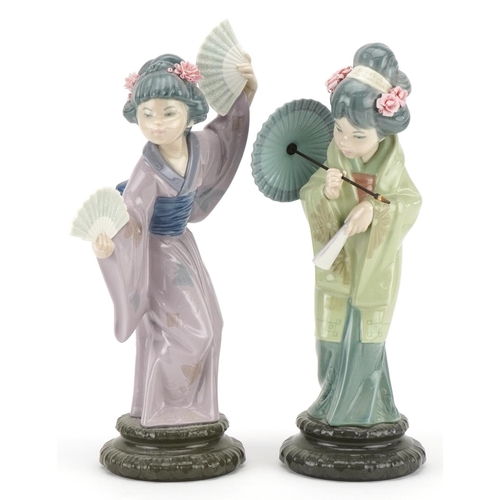 Two Lladro figurines of Japanese Geisha girls, the largest 30cm high.