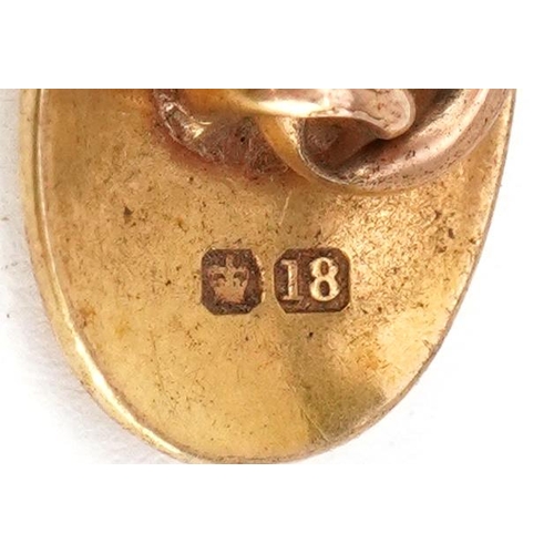 3056 - Gold jewellery comprising 18ct gold cufflink, 5.0g, unmarked gold signet ring, 3.0g and an Art Deco ... 