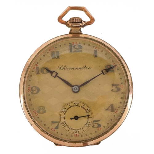 3161 - An Art Deco gold plated gentlemen's open face top wind chronometer pocket watch with engine turned d... 