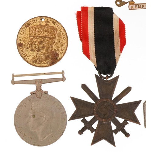 2410 - Militaria including a German military interest War Merit design cross with swords, British military ... 