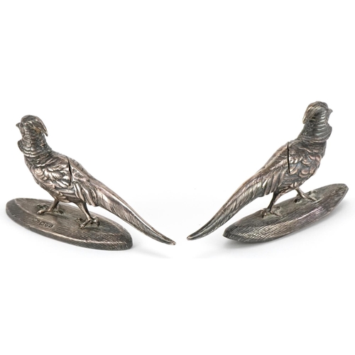 88 - Sampson Mordan & Co. Ltd., a pair of novelty silver menu holders in the form of pheasants, Chester 1... 