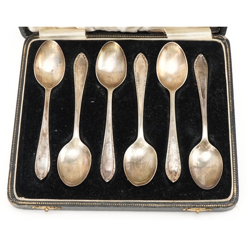 553 - A set of six silver teaspoons, Birmingham 1940, 11.5cm in length, 78.2g, housed in a velvet and silk... 