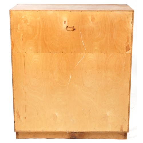 2012 - A mid 20th century teak campaign style secretaire chest of drawers with gilt metal recessed handles,... 