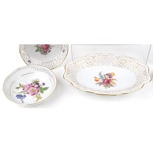 1068 - A collection of 20th century continental porcelain and ceramic items including a Dresden pierced por... 