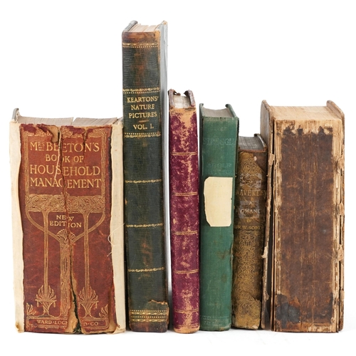 2330 - Antique and later books including a 19th century bible, Mrs. Beeton's Book of Household Management, ... 