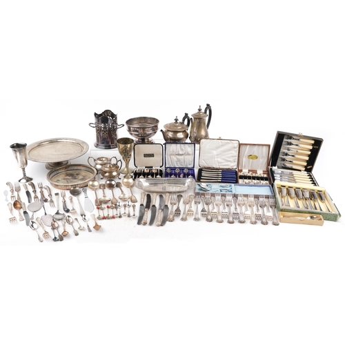 1071 - A large collection of Victorian and later silverplate and stainless steel including cased sets of sp... 