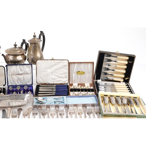 1071 - A large collection of Victorian and later silverplate and stainless steel including cased sets of sp... 