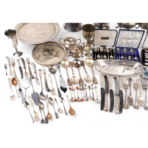 1071 - A large collection of Victorian and later silverplate and stainless steel including cased sets of sp... 