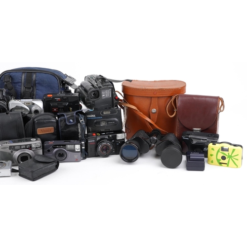 1012 - Vintage and later cameras, lenses, accessories and binoculars including Miranda REII, Panasonic Lumi... 