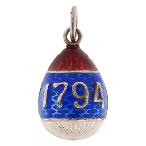 3135 - A silver and guilloche enamel 1794-1894 centenary design egg pendant, impressed Russian marks, 2.4cm... 