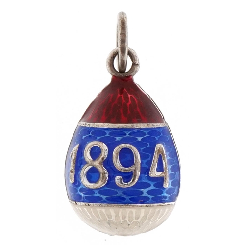 3135 - A silver and guilloche enamel 1794-1894 centenary design egg pendant, impressed Russian marks, 2.4cm... 