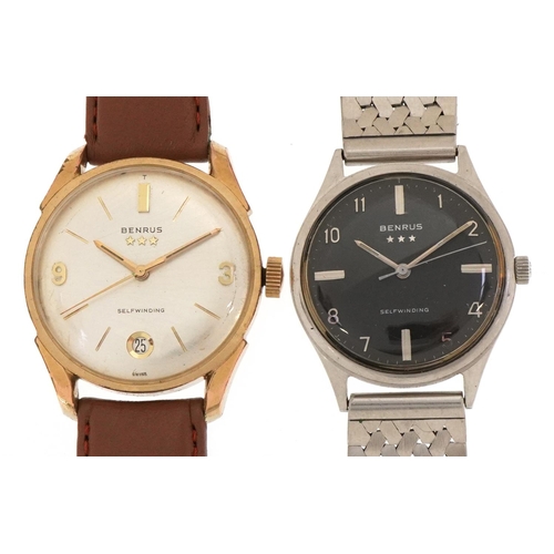 3767 - Benrus, two vintage gentlemen's self-winding wristwatches, one with date aperture.