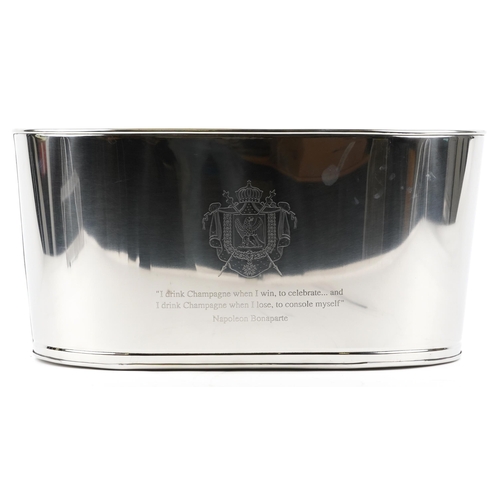 1033 - A large polished metal Champagne ice bucket with Napoleon Bonaparte and Lily Bollinger mottos, 31cm ... 