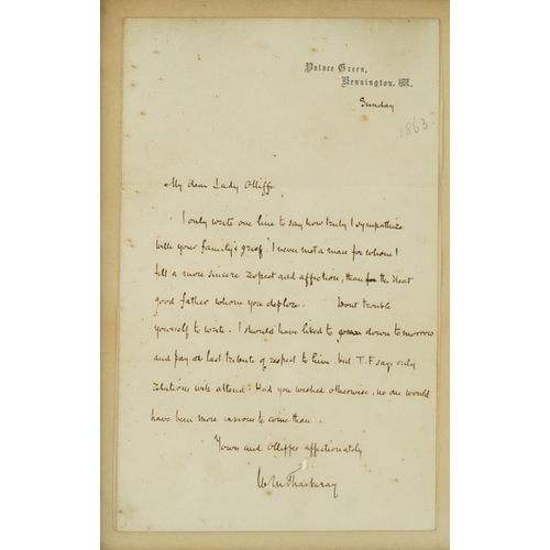 2250 - Of William Thackeray interest. Two mid 19th century hand written letters to Lady Olliffe circa 1863,... 