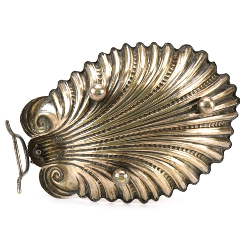 1095 - A Victorian plated centrepiece, the scalloped bowl with a naturalistic hanger, 32cm high, together w... 