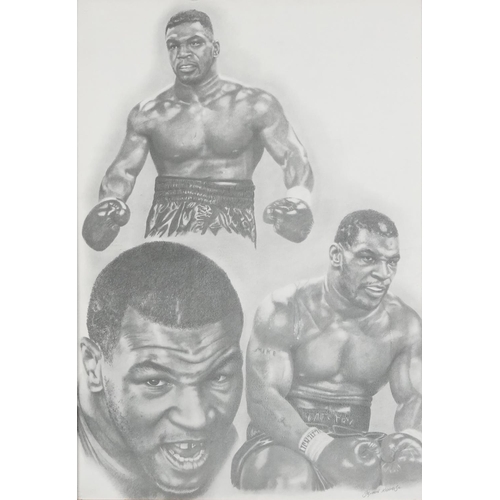 2306 - A small collection of sporting memorabilia relating to Mike Tyson including a colour advertising pos... 