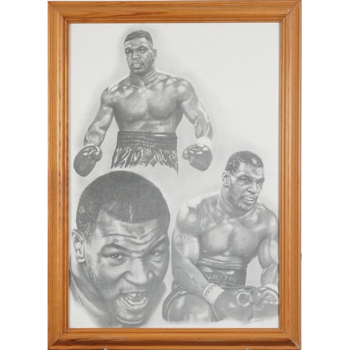 2306 - A small collection of sporting memorabilia relating to Mike Tyson including a colour advertising pos... 