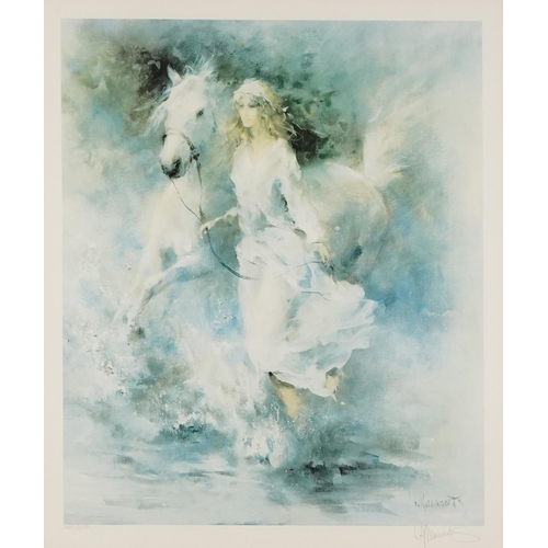 1425 - Willem Haenraets - Lady with horse on a beach, 20th century Austrian school signed and editioned pri... 