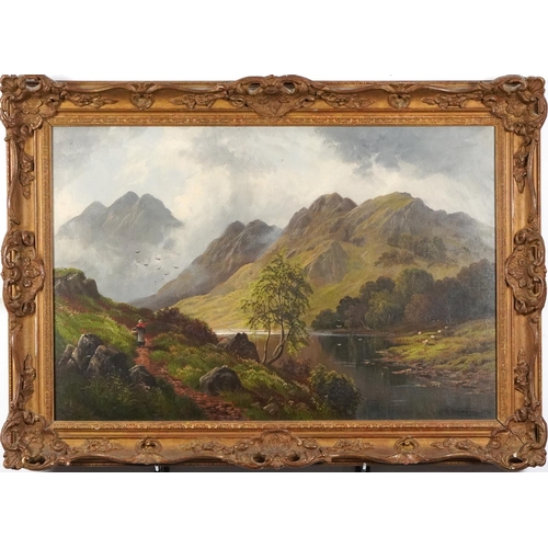 1426 - A. Dunnington - Mountainous landscape, early 20th century British school oil on canvas, signed and d... 