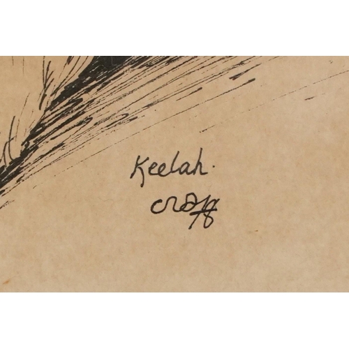 1502 - Keelah - portrait of a cat, 20th century British school pen and ink on paper, indistinctly signed an... 