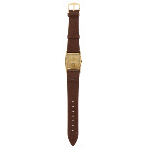 3478 - Elgin, an Art Deco gentlemen's gold plated manual wind wristwatch, the dial 27mm wide.