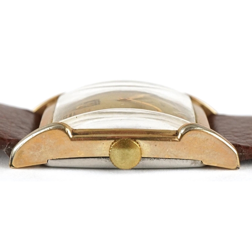 3478 - Elgin, an Art Deco gentlemen's gold plated manual wind wristwatch, the dial 27mm wide.