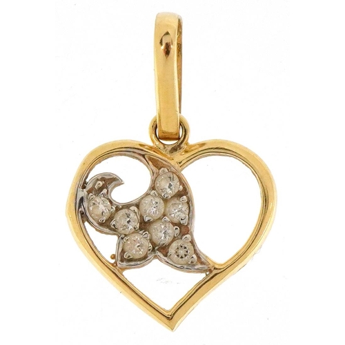 3415 - A 14ct gold love heart pendant set with clear stones, 2.2cm high, 1.3g.