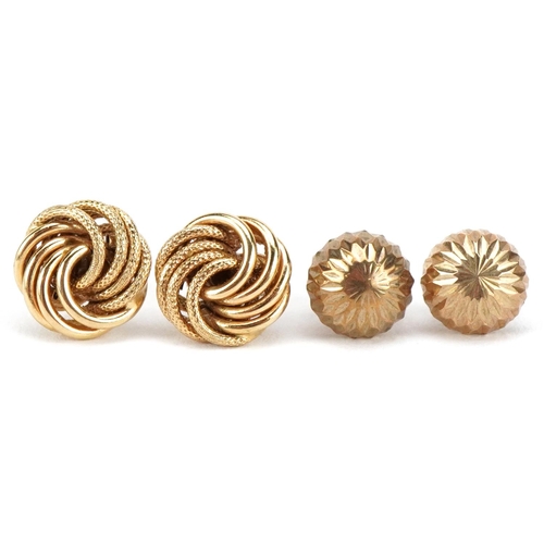 3507 - Two pairs of 9ct gold stud earrings and four 9ct gold butterfly backs, the largest 10mm in diameter,... 