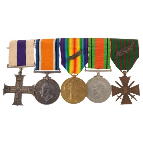 2363 - British military World War I and World War II five medal group including Military Cross and French C... 