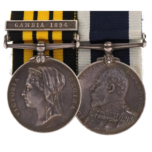 2358 - A pair of British military naval medals with Gambia 1894 bar awarded to J H Holmes LG.SMN.H.M.S.RALE... 