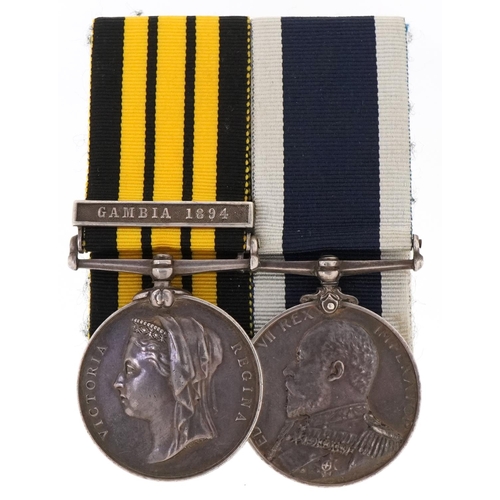 2358 - A pair of British military naval medals with Gambia 1894 bar awarded to J H Holmes LG.SMN.H.M.S.RALE... 