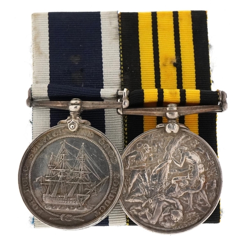 2358 - A pair of British military naval medals with Gambia 1894 bar awarded to J H Holmes LG.SMN.H.M.S.RALE... 