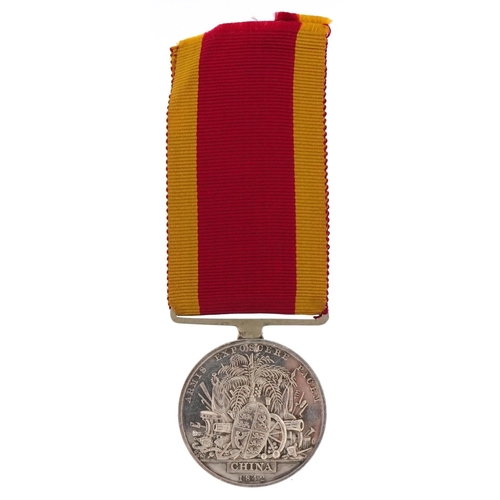 2368 - An 1842 China War naval medal awarded to Thomas Hampson H.M.S.CORNWALLIS with hand written extract.