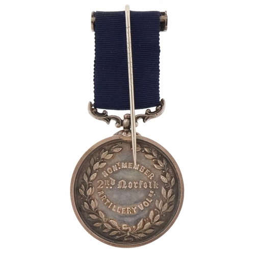 2403 - A military interest 2nd Norfolk Honorary Member Artillery Volunteers medal housed in a velvet and si... 