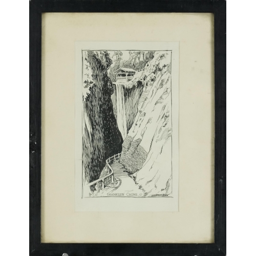 1641 - K. Anderson - Shanklin Chine, 20th century British School, pen and ink on paper, framed, 15cm x 10cm... 