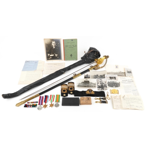 2360 - World War II naval militaria relating to Lieutenant Commander Edgar James Matthews including medal g... 