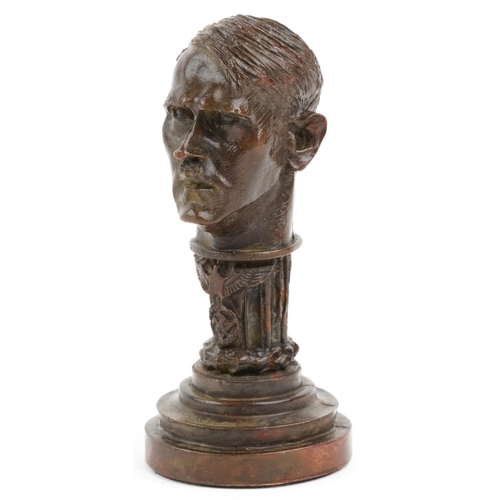 2491 - A military interest bronze bust of Adolf Hitler desk seal, 7.5cm high.