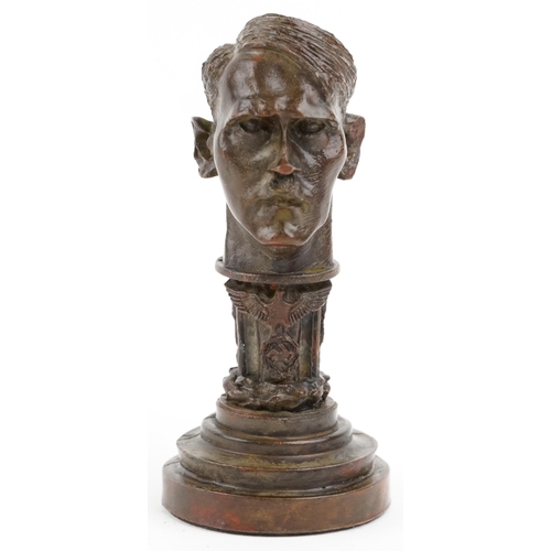 2491 - A military interest bronze bust of Adolf Hitler desk seal, 7.5cm high.