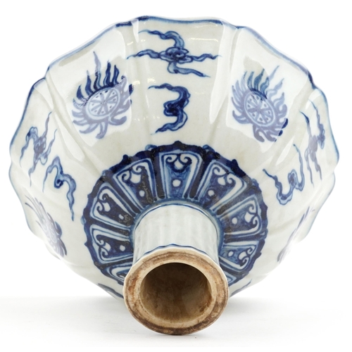 1111 - A Chinese porcelain blue and white stem bowl, 20th century, six figure character mark, 12cm high x 1... 