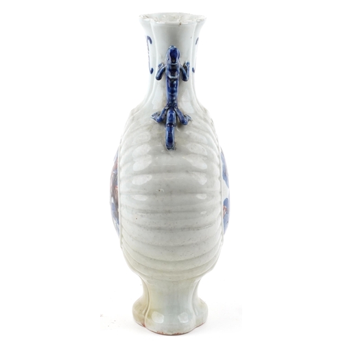 393 - A Chinese porcelain vase, 20th century, with Animalia handles, baring mark to base, 35cm high.