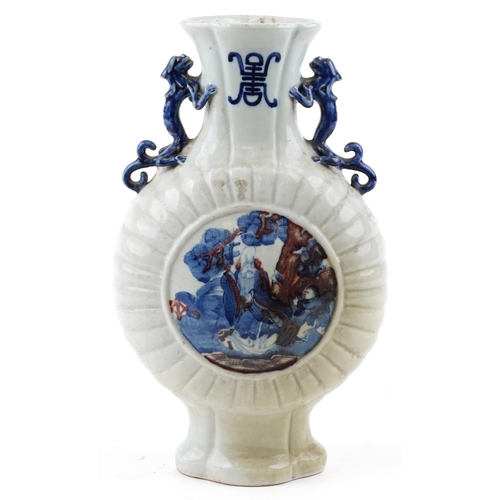 393 - A Chinese porcelain vase, 20th century, with Animalia handles, baring mark to base, 35cm high.