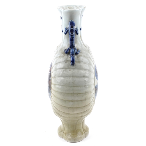 393 - A Chinese porcelain vase, 20th century, with Animalia handles, baring mark to base, 35cm high.