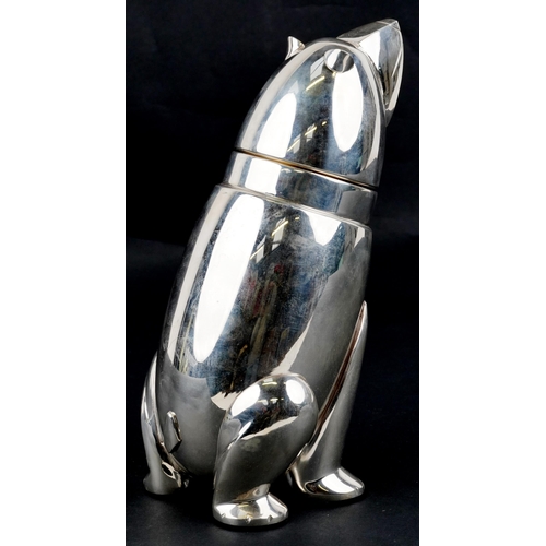 1092 - An Art Deco style silver plated cocktail shaker in the form of a bear, 27cm high.