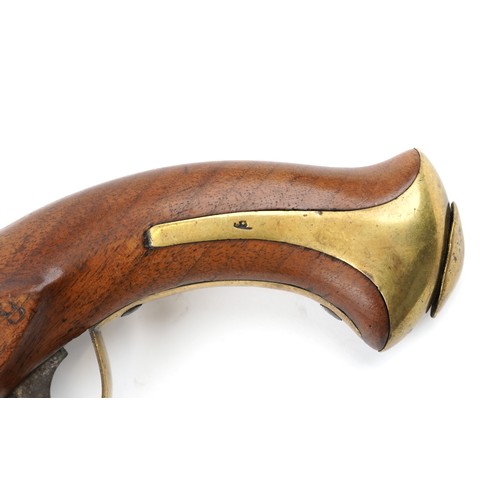 2547 - A late 18th/early 19th century percussion pistol with gilt brass mounts, 33cm in length.