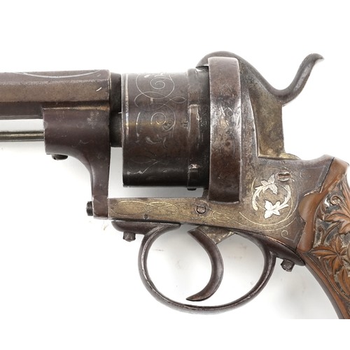 2550 - A 19th century silver inlaid pinfire officer's revolver with octagonal barrel, 27cm in length.