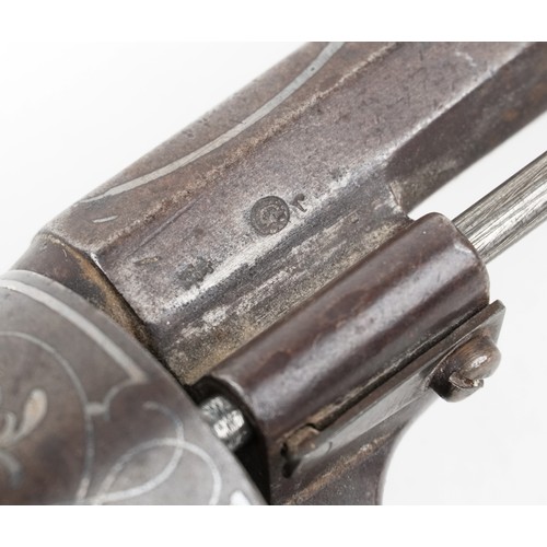 2550 - A 19th century silver inlaid pinfire officer's revolver with octagonal barrel, 27cm in length.