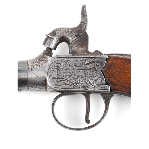 2551 - A 19th century percussion cap pocket pistol engraved Riches Halesworth, 16cm in length.